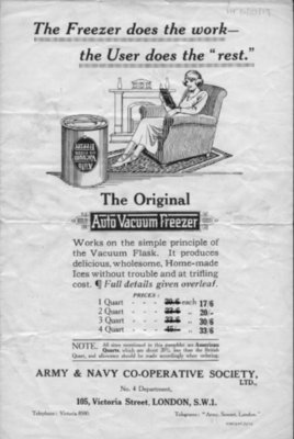 Advertisement for auto vacuum freezer (for making ice cream), 1924