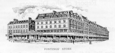 Drawing of Pontings store exterior, 1930.