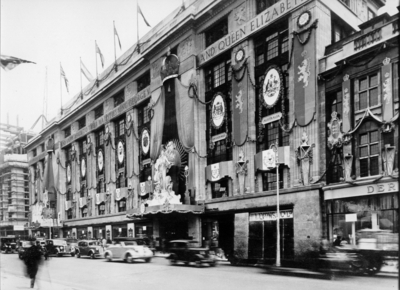 Coronation decorations at Derry and Tom's 1937.