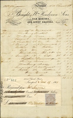 Receipt from William Henderson & Sons, 1863.